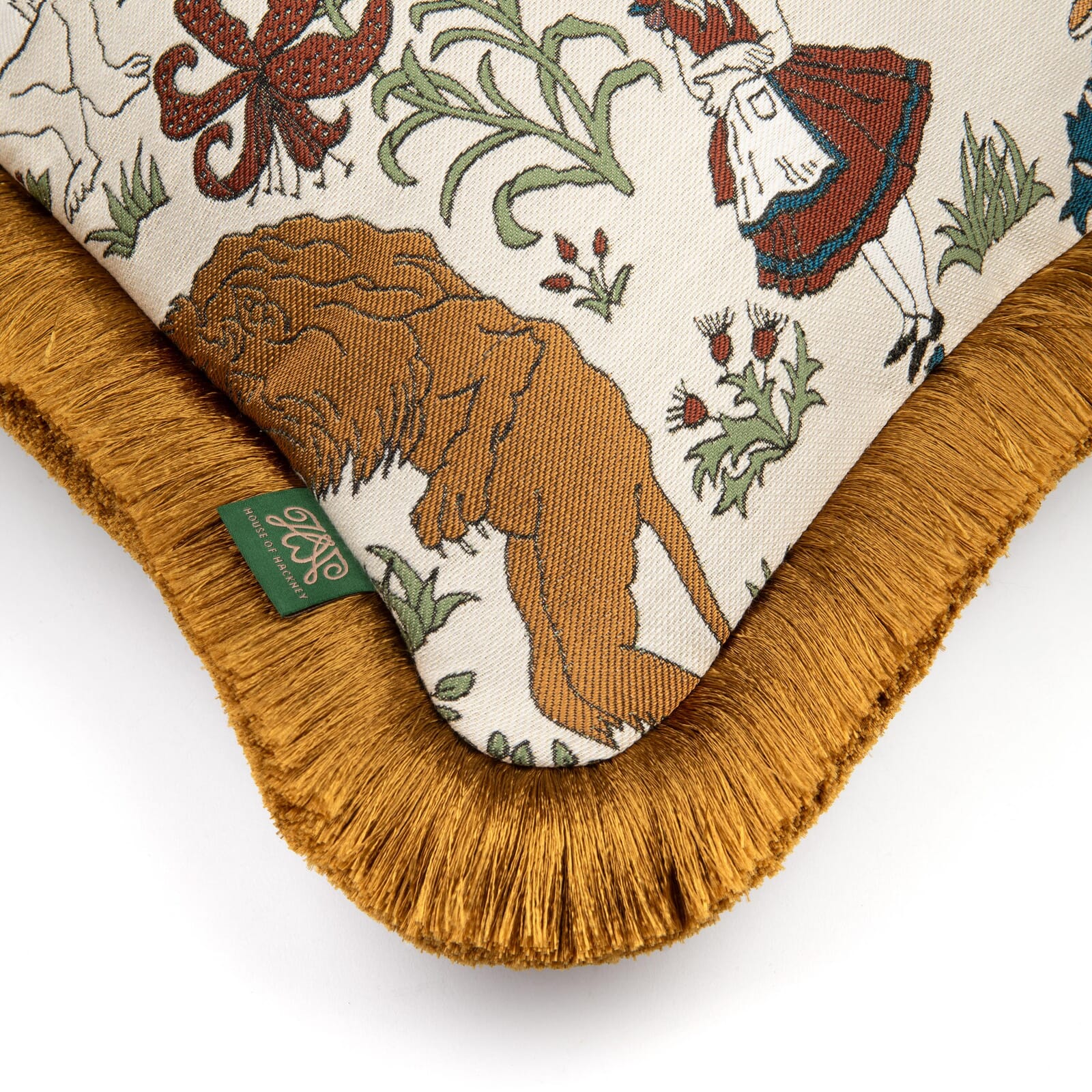 ALICE IN WONDERLAND Medium Fringed Jacquard Cushion - Achillea - Image 4