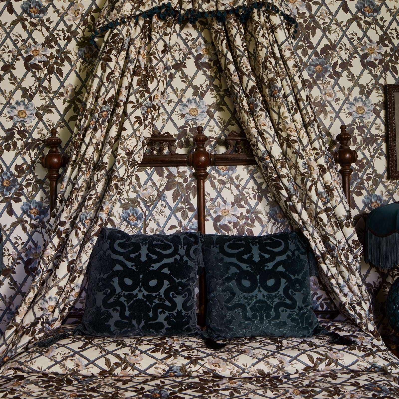 ANACONDA Large Tassel Cut-Velvet Cushion - Petrol - Image 3