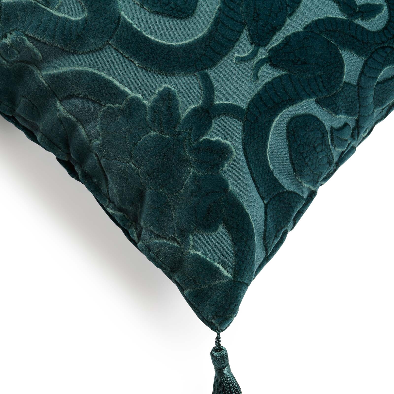 ANACONDA Large Tassel Cut-Velvet Cushion - Petrol - Image 4
