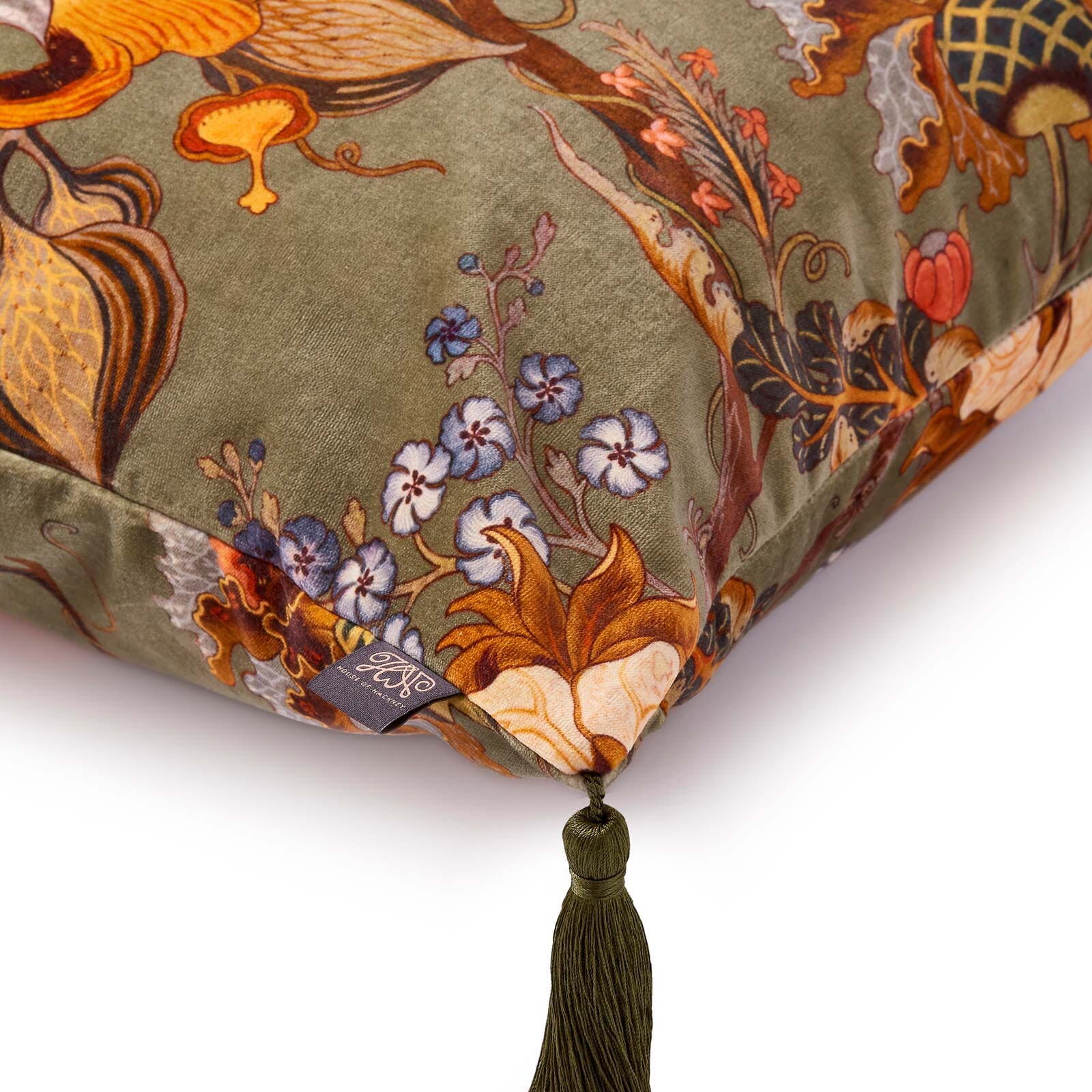 ARTEMIS Medium Tassel Velvet Cushion - Moss Green - Image 3