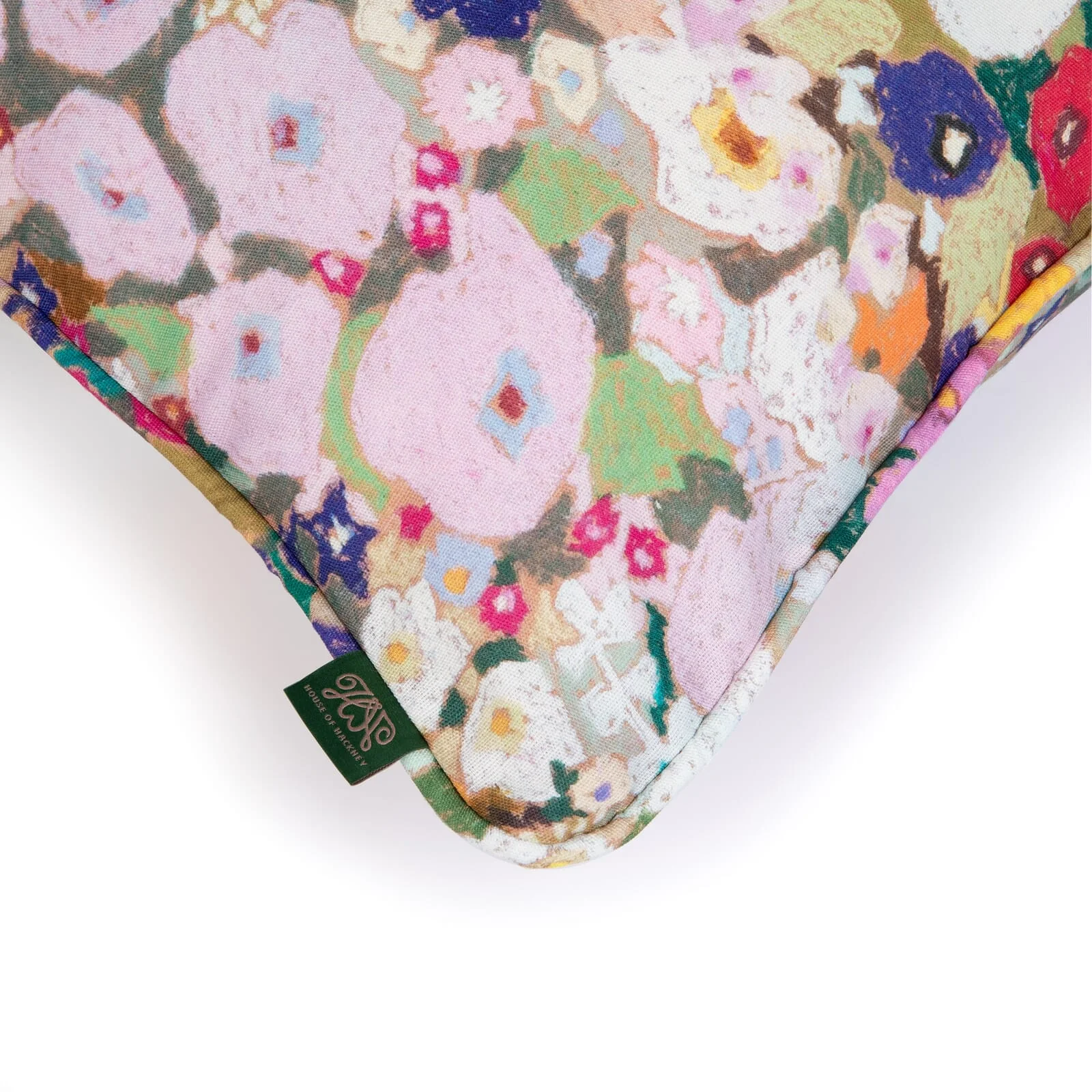 HOLLYHOCKS Medium Piped Cotton Linen Cushion - Spring - Image 3