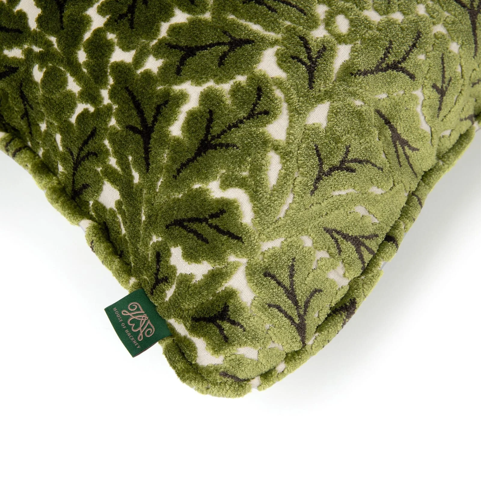 QUERCUS Medium Piped Velvet Jacquard Cushion - Evergreen - Image 4